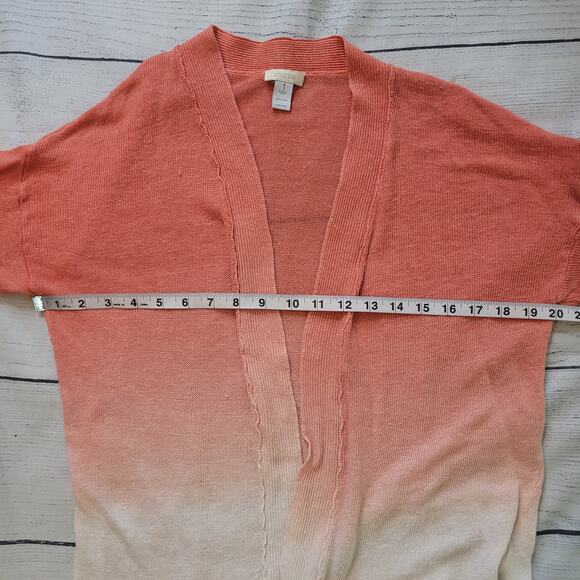Chico's Size 1 US L 100% Linen Orange White Ombre Open Front Cardigan - Picture 6 of 9
